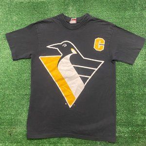 Vintage 90s Pittsburgh Penguins Mario Lemieux T-Shirt Single Stitch NHL Hockey